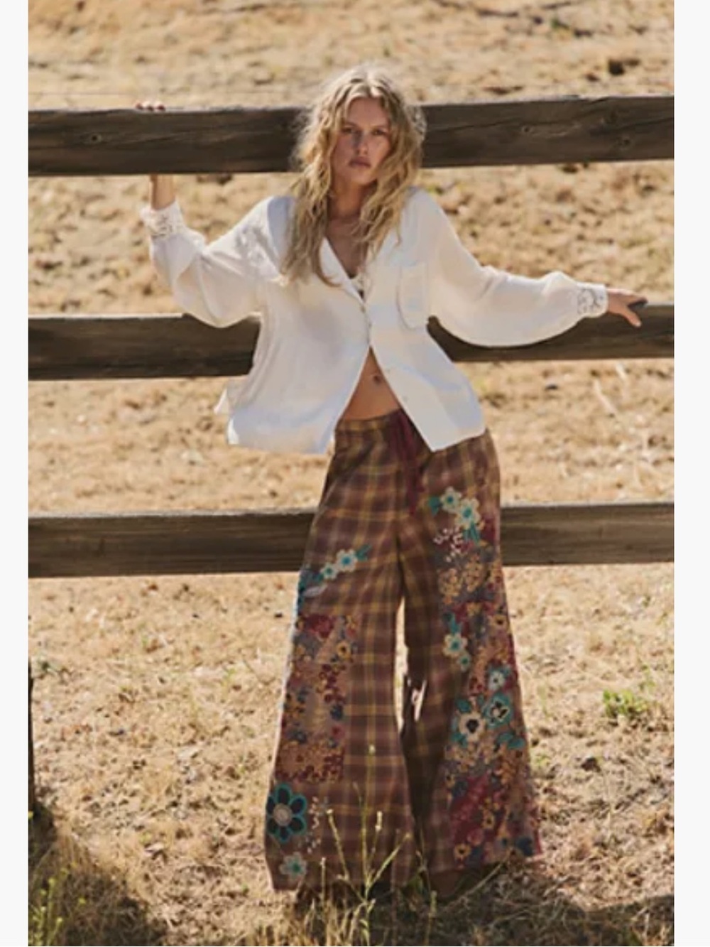 NWT FREE PEOPLE BROOKS EMBROIDERED WIDE LEG PATCHWORK PANTS 🔥🔥 - Picture 4 of 7